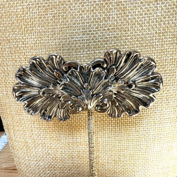 Vintage Lisner Silver-Tone Floral Double Brooch Cloak/Scarf Pin 3.25" Art Deco - Picture 1 of 7